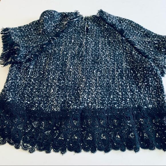 Zara speckled tweed raw edge lace detail top size Large - Picture 12 of 14